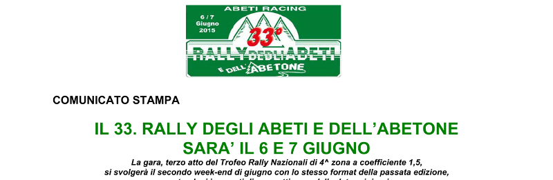 Comunicato stampa Rally degli Abeti 2015